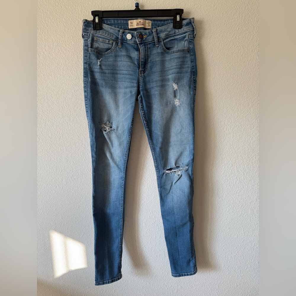 Light Blue Distressed Super Skinny Jeans Double Button Waist Size 5R